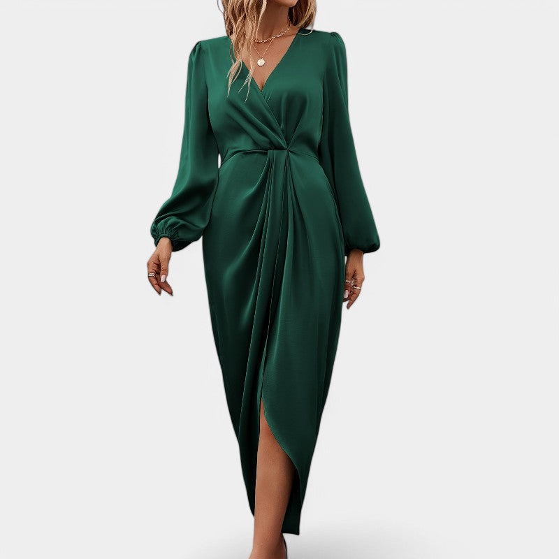 Robe Longue Femme en Soie à Manches Longues avec Fente Haute 7