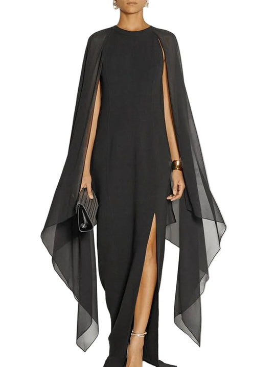 Robe Longue à Manches Cape avec Ourlet Fendu 0