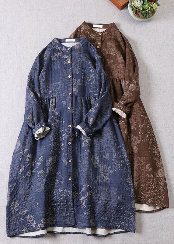 Robe Longue à Manches Longues avec Poches et Imprimé Automnal 0