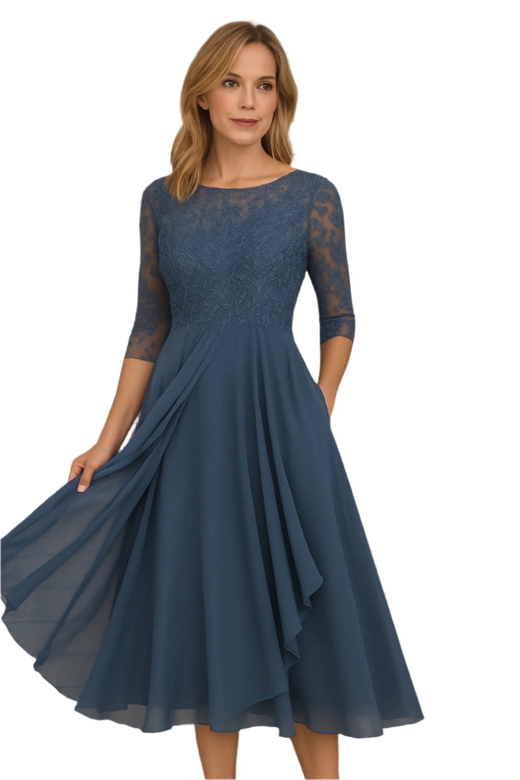 Robe Maxi A-Ligne Femme Asymétrique en Dentelle 0