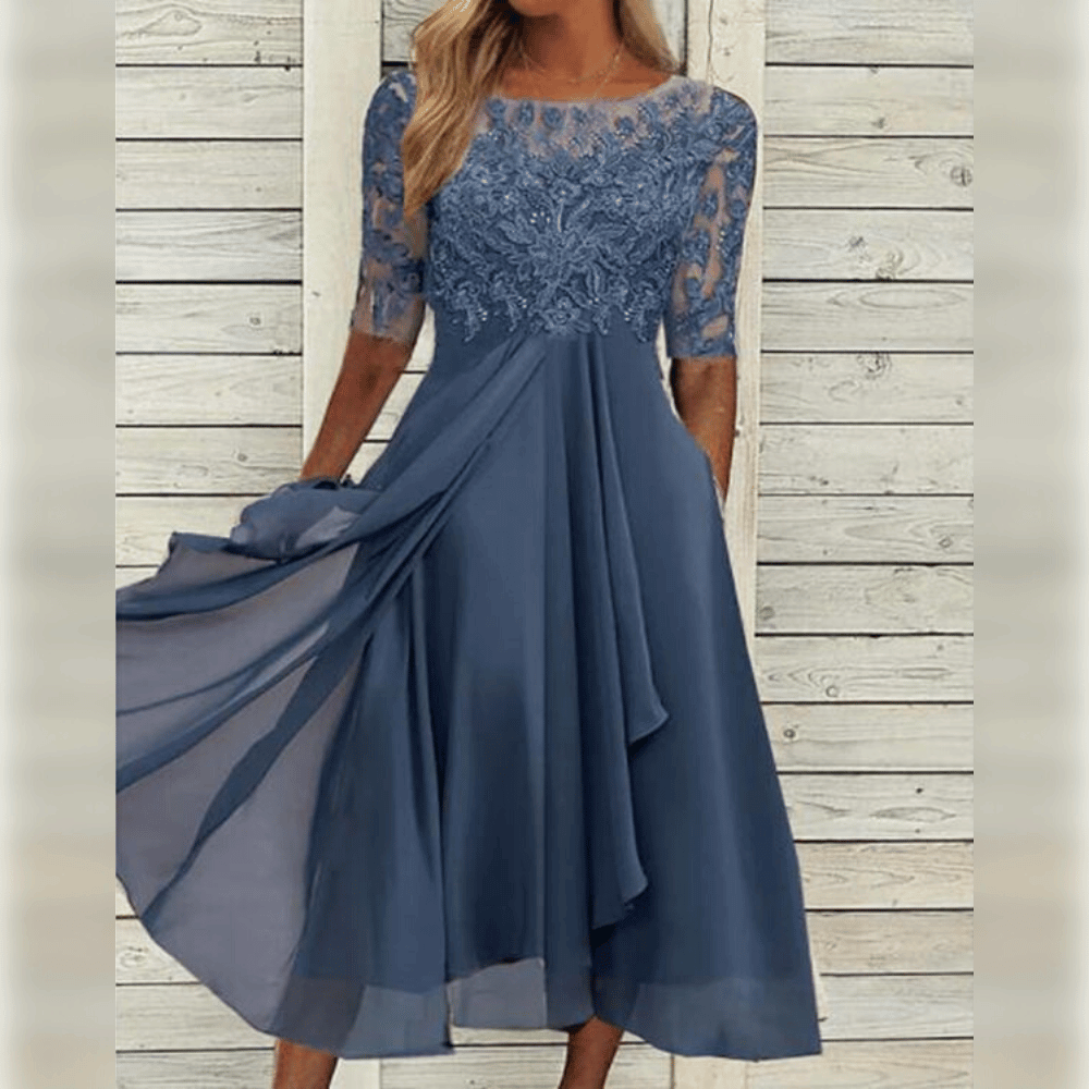 Robe Maxi A-Ligne Femme Asymétrique en Dentelle 1