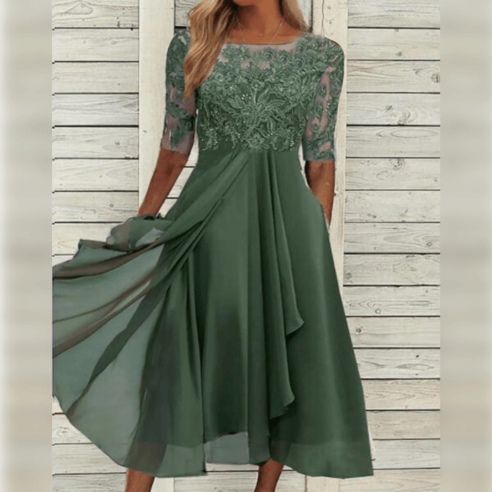 Robe Maxi A-Ligne Femme Asymétrique en Dentelle 2