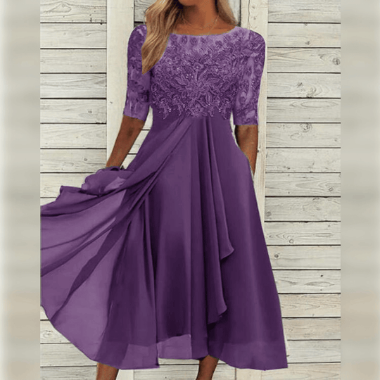 Robe Maxi A-Ligne Femme Asymétrique en Dentelle 3