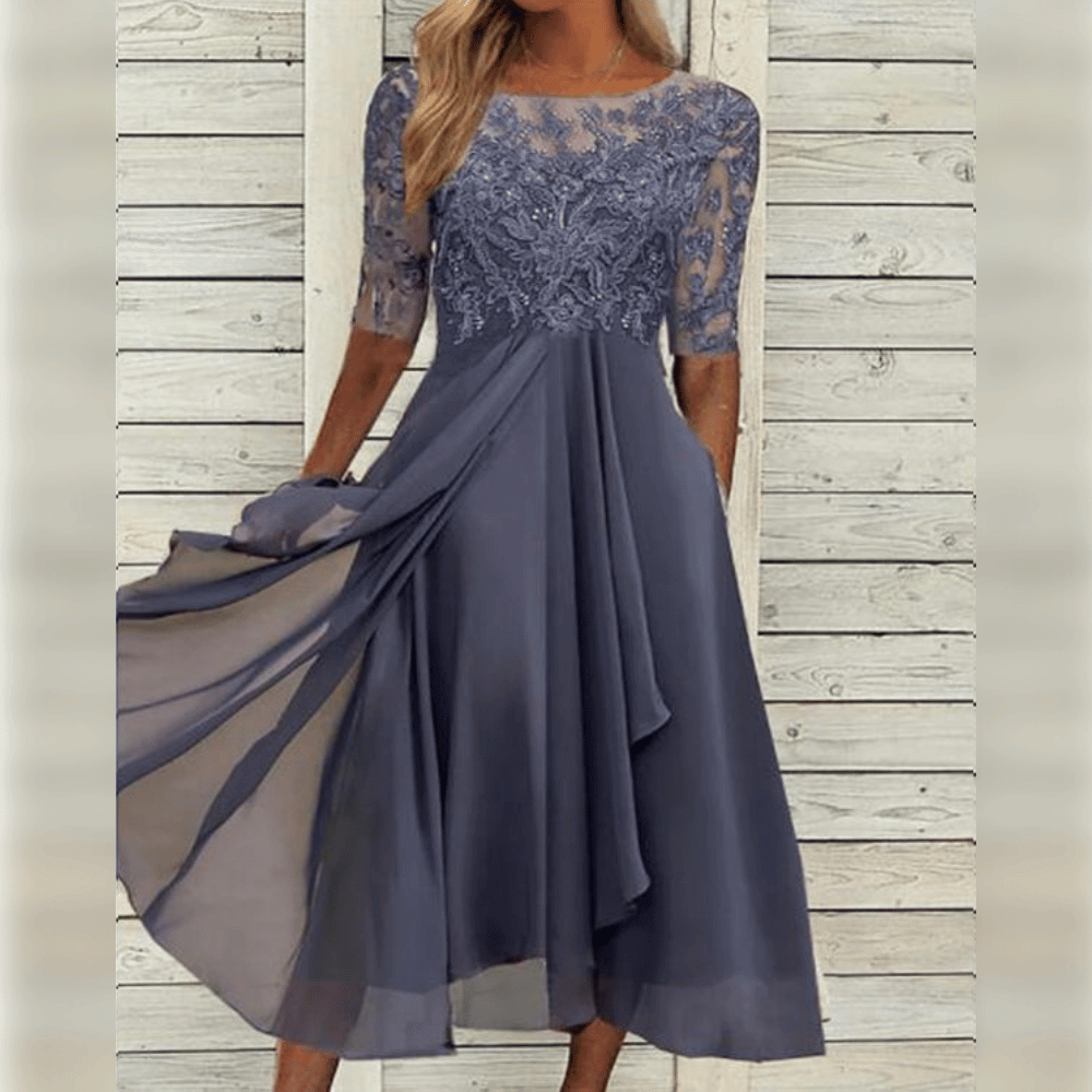 Robe Maxi A-Ligne Femme Asymétrique en Dentelle 4
