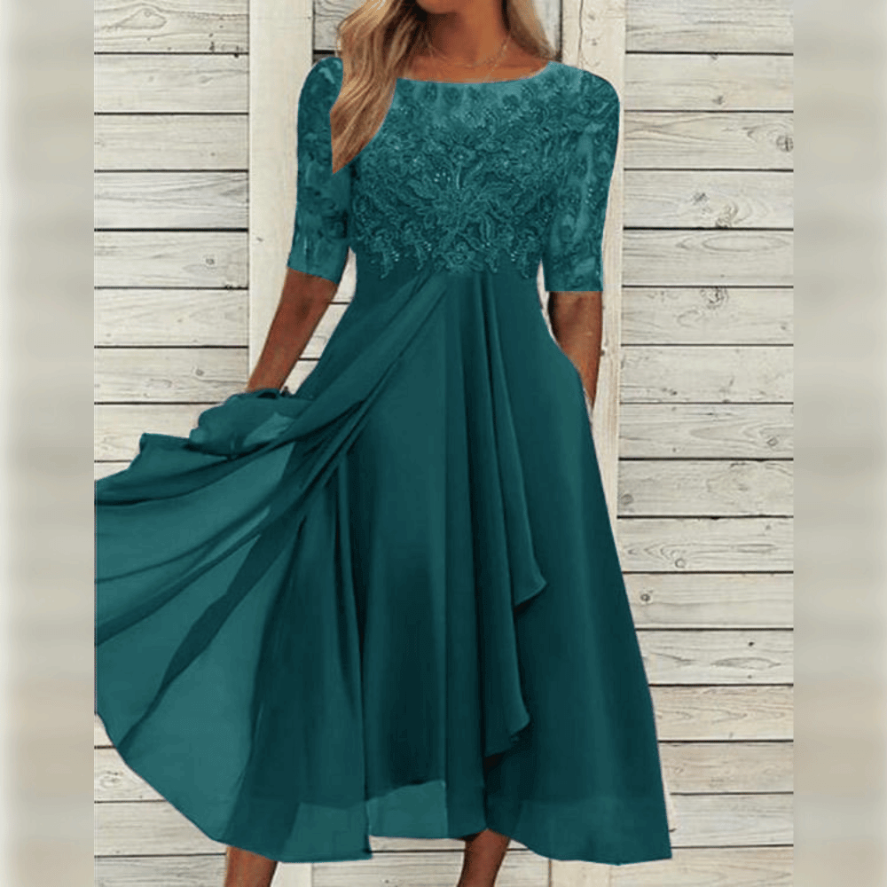 Robe Maxi A-Ligne Femme Asymétrique en Dentelle 5