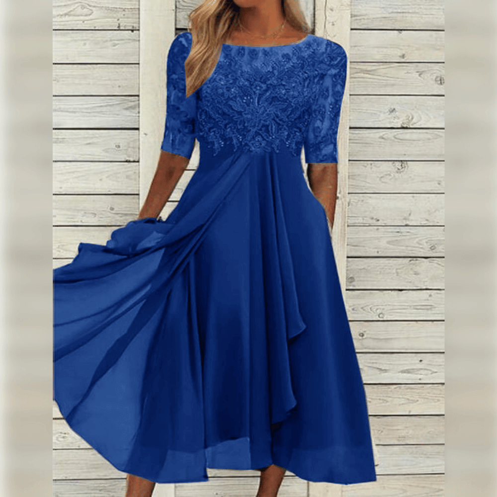 Robe Maxi A-Ligne Femme Asymétrique en Dentelle 6