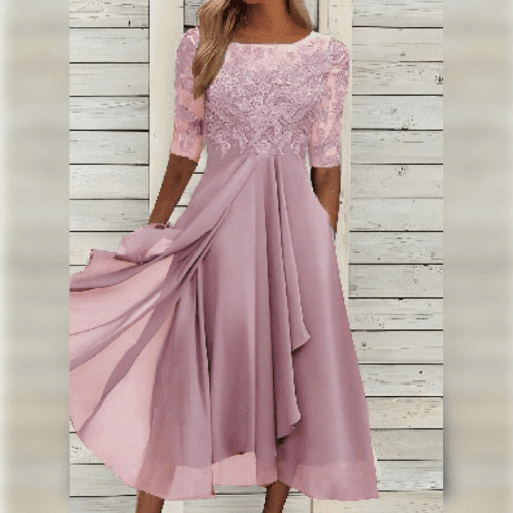 Robe Maxi A-Ligne Femme Asymétrique en Dentelle 7