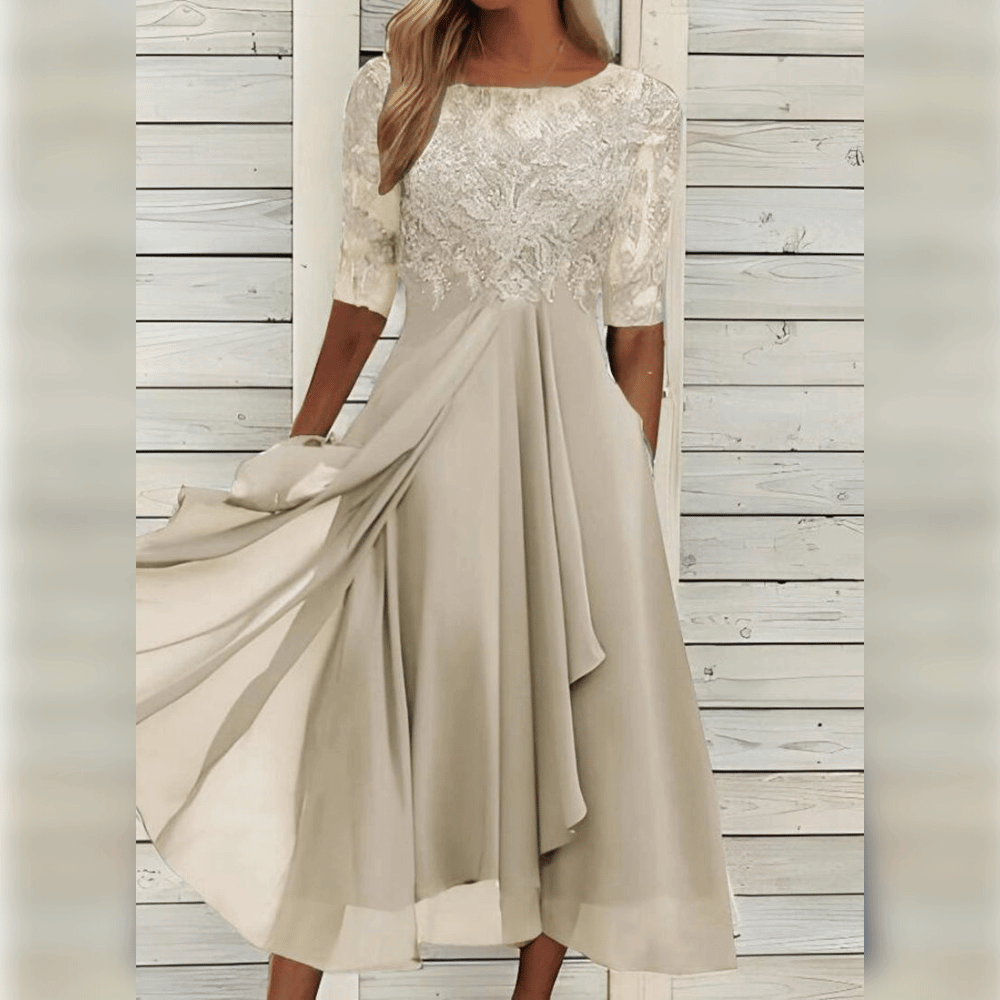 Robe Maxi A-Ligne Femme Asymétrique en Dentelle 8
