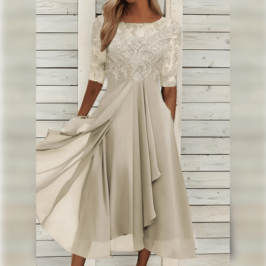 Robe Maxi A-Ligne Femme Asymétrique en Dentelle 8