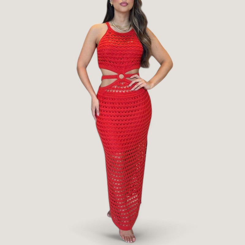Robe Maxi Femme Découpée Tricotée 2