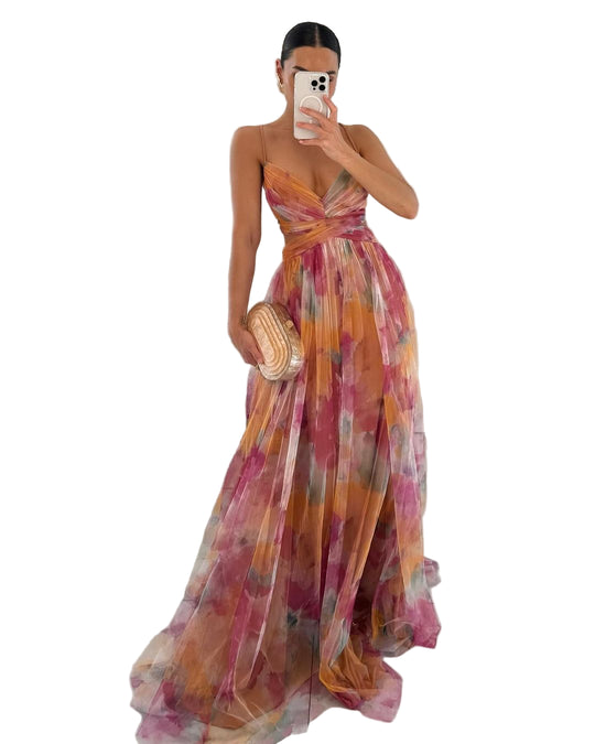 Robe Maxi Femme Imprimé Aquarelle Croisée 0