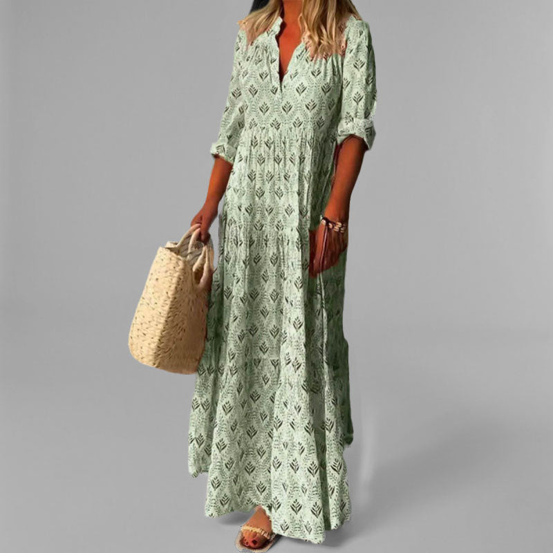 Robe Maxi Femme Imprimé Vintage à Manches 3/4 1