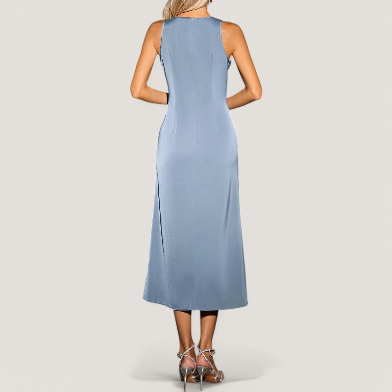 Robe Maxi Femme Satin Fluide Sans Manches 2
