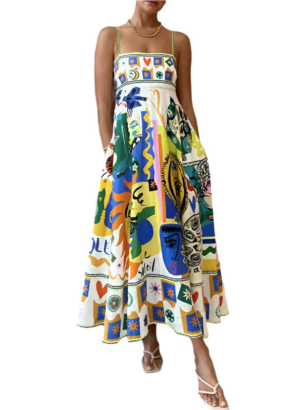 Robe Maxi Femme à Bretelles Spaghetti Imprimé Botanique 0