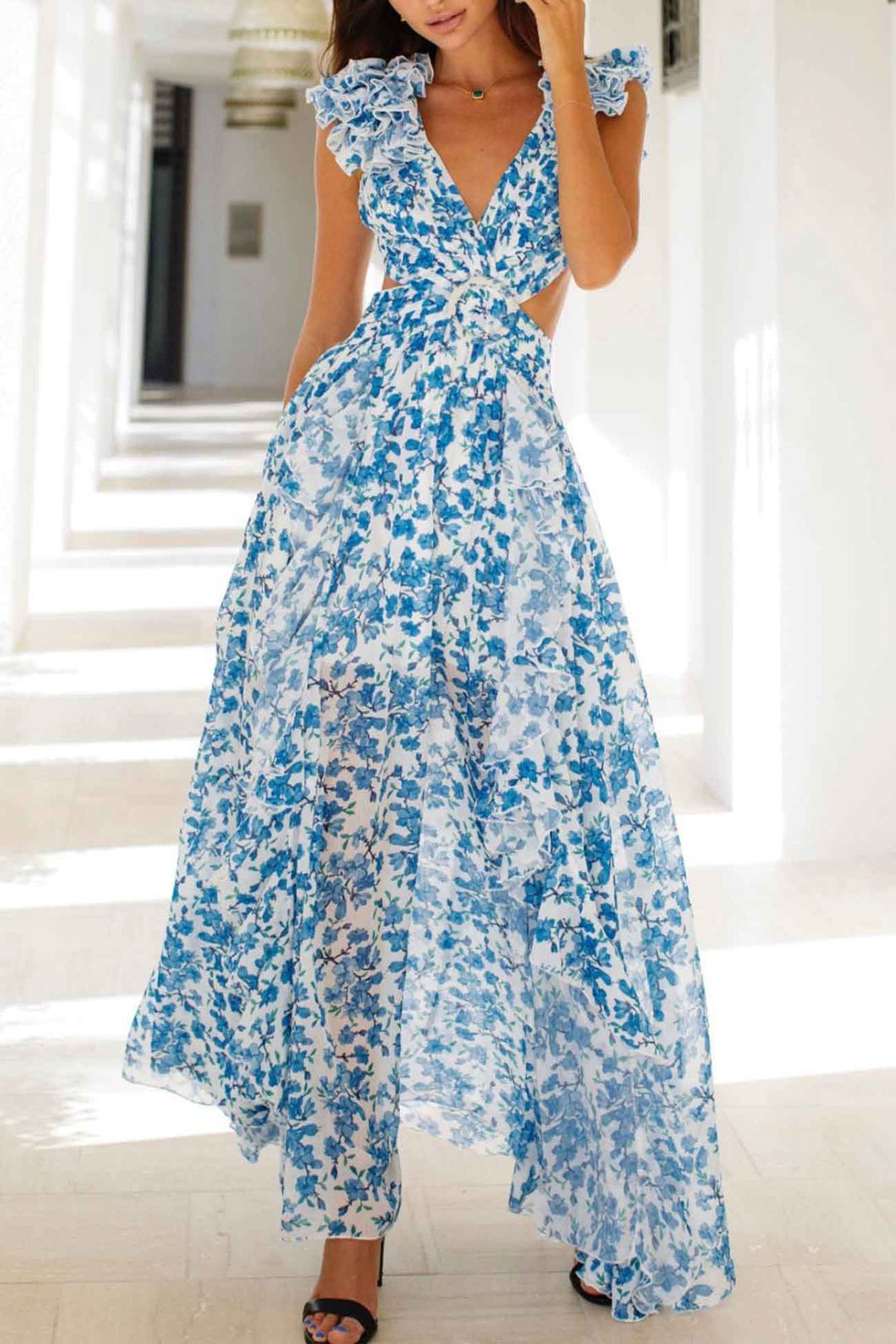 Robe Maxi Femme à Encolure en V Profonde avec Manches Volantes 8