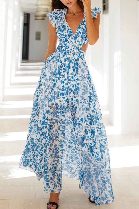 Robe Maxi Femme à Encolure en V Profonde avec Manches Volantes 8