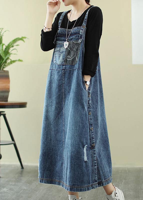 Robe Maxi Femme en Denim avec Col Slash 1