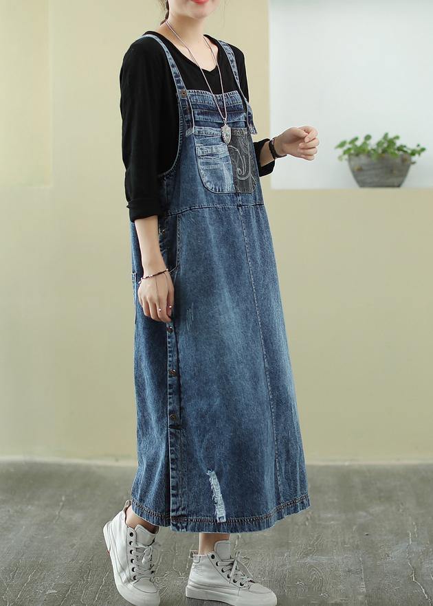 Robe Maxi Femme en Denim avec Col Slash 2