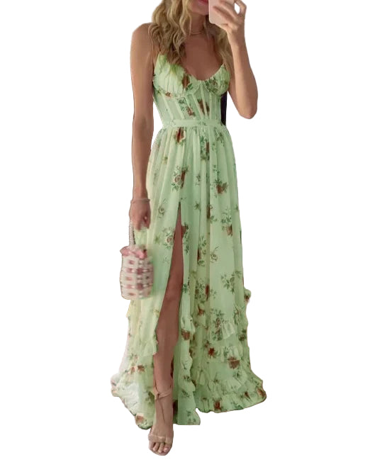 Robe Maxi Fleurie pour Femmes avec Fente Latérale 0