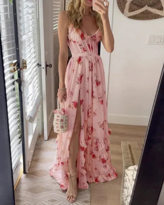 Robe Maxi Fleurie pour Femmes avec Fente Latérale 1
