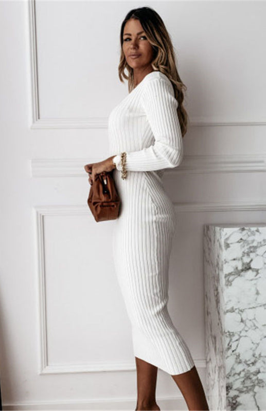 Robe Maxi Longue à Manches Longues Unie pour Femme Automne Hiver 2