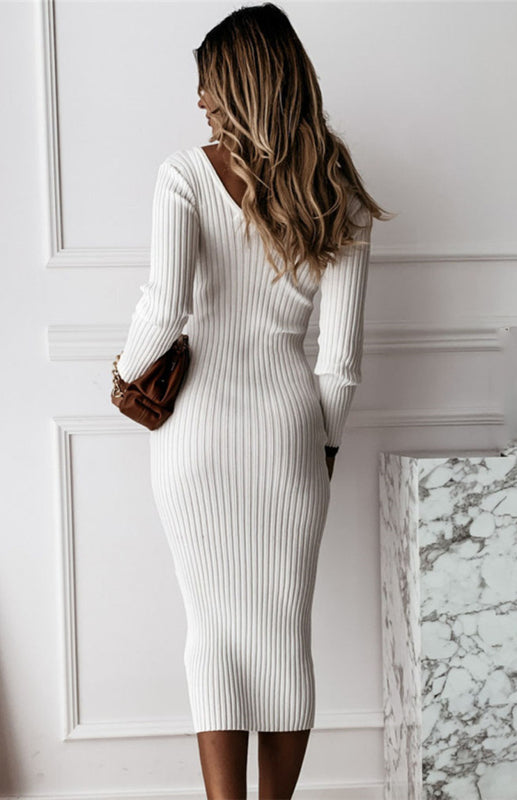 Robe Maxi Longue à Manches Longues Unie pour Femme Automne Hiver 3