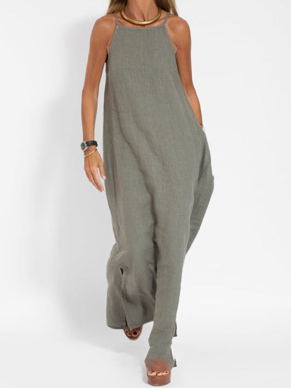 Robe Maxi à Bretelles Spaghetti en Coton-Lin pour Femmes 1