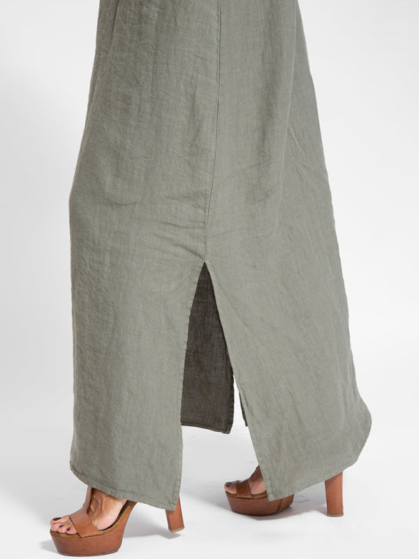 Robe Maxi à Bretelles Spaghetti en Coton-Lin pour Femmes 4