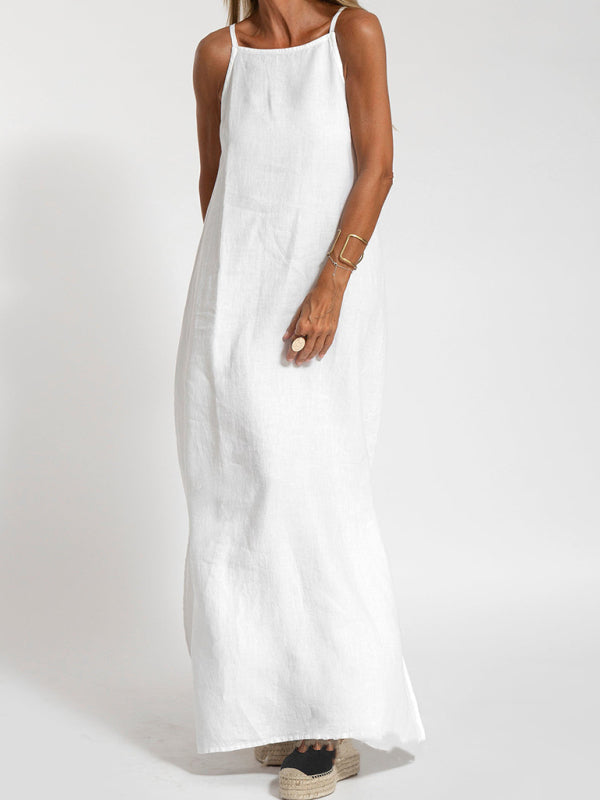 Robe Maxi à Bretelles Spaghetti en Coton-Lin pour Femmes 5