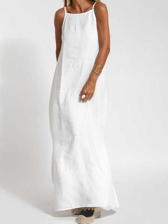 Robe Maxi à Bretelles Spaghetti en Coton-Lin pour Femmes 5