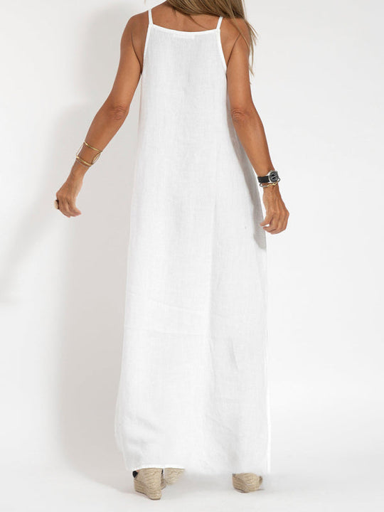 Robe Maxi à Bretelles Spaghetti en Coton-Lin pour Femmes 6