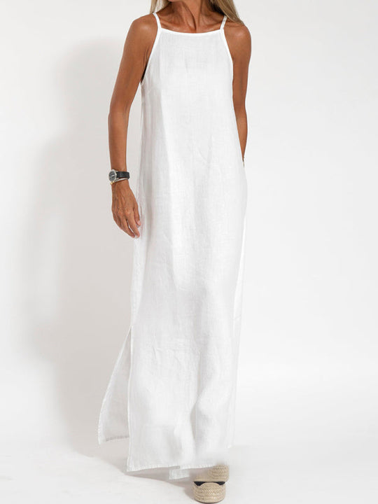Robe Maxi à Bretelles Spaghetti en Coton-Lin pour Femmes 7