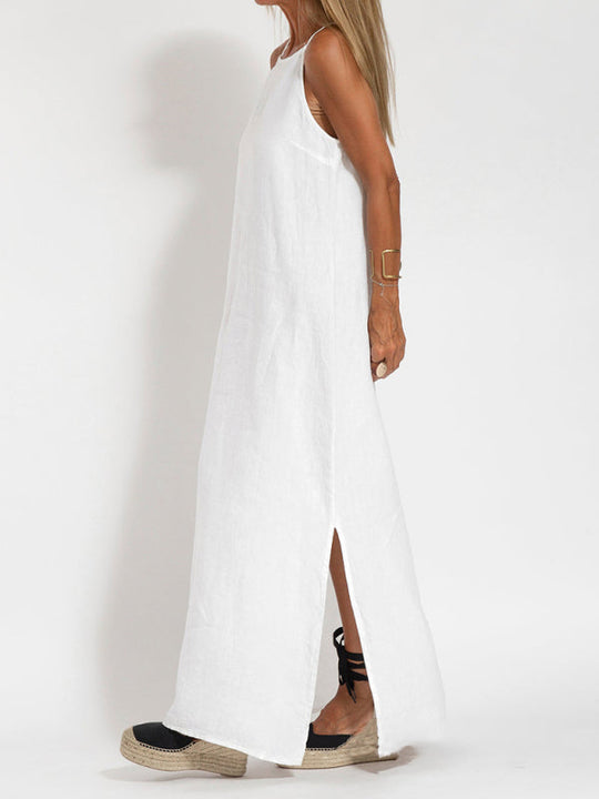 Robe Maxi à Bretelles Spaghetti en Coton-Lin pour Femmes 8