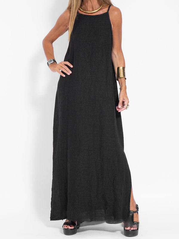 Robe Maxi à Bretelles Spaghetti en Coton-Lin pour Femmes 9