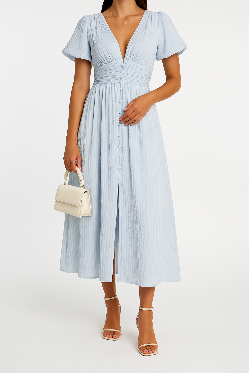 Robe Maxi à Carreaux pour Femmes avec Manches Bouffantes 2