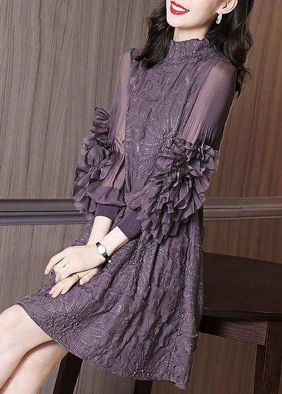 Robe Maxi à Col Montant Violet avec Broderie 2