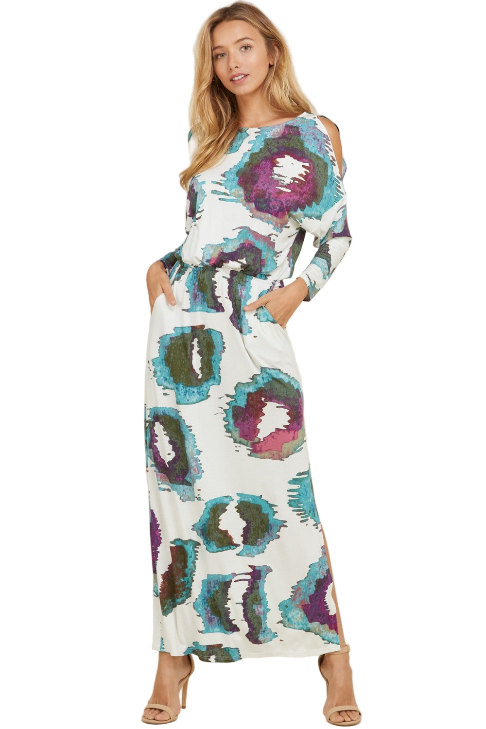 Robe Maxi à Épaules Nues en Tricot Multicolore 0