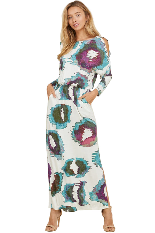 Robe Maxi à Épaules Nues en Tricot Multicolore 0