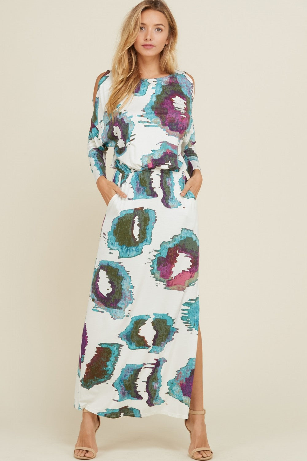 Robe Maxi à Épaules Nues en Tricot Multicolore 1