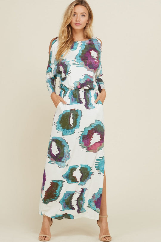 Robe Maxi à Épaules Nues en Tricot Multicolore 1