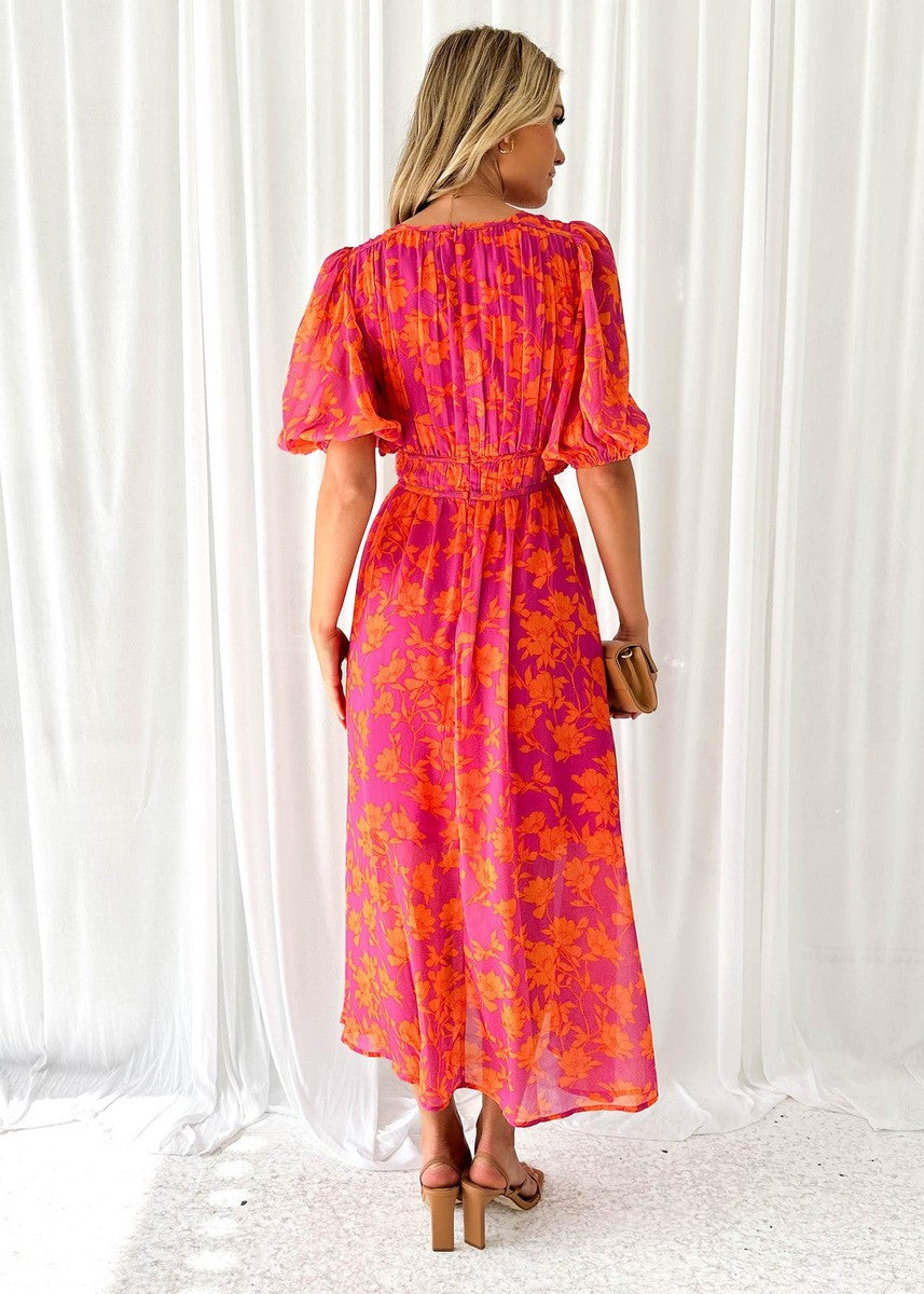 Robe Maxi à Fleurs V-Cou pour Femmes avec Manches Bouffantes 2