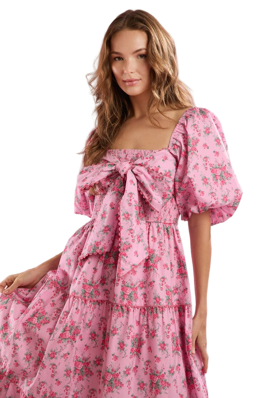 Robe Maxi à Imprimé Floral avec Détail Nœud à l'Avant pour Femme 0