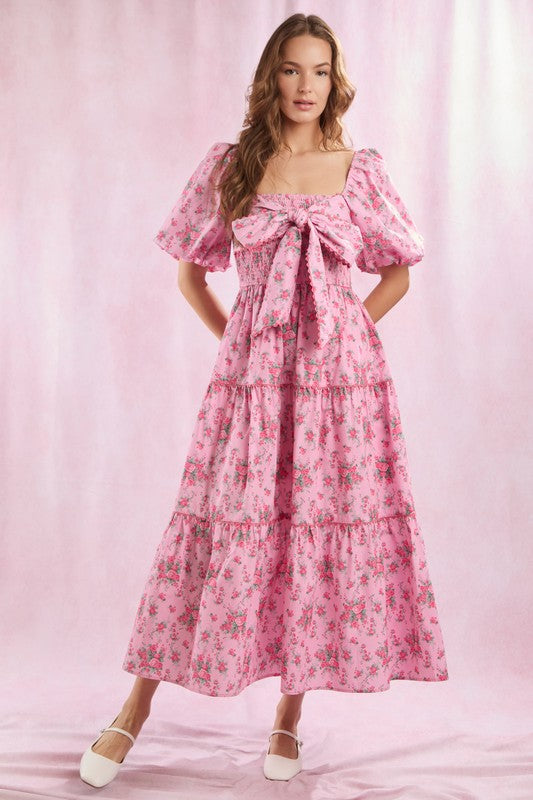 Robe Maxi à Imprimé Floral avec Détail Nœud à l'Avant pour Femme 1