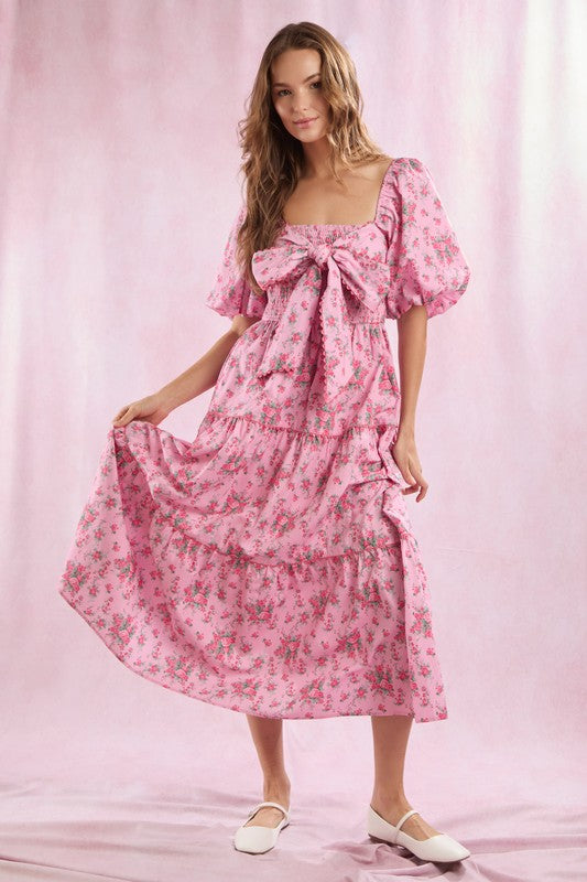 Robe Maxi à Imprimé Floral avec Détail Nœud à l'Avant pour Femme 2