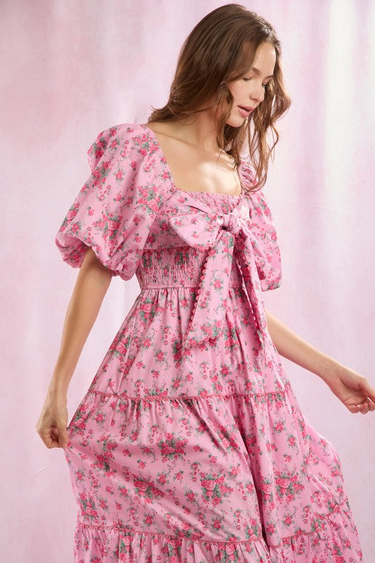 Robe Maxi à Imprimé Floral avec Détail Nœud à l'Avant pour Femme 3
