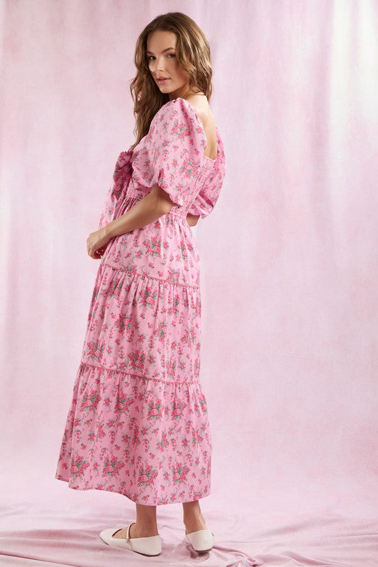 Robe Maxi à Imprimé Floral avec Détail Nœud à l'Avant pour Femme 4