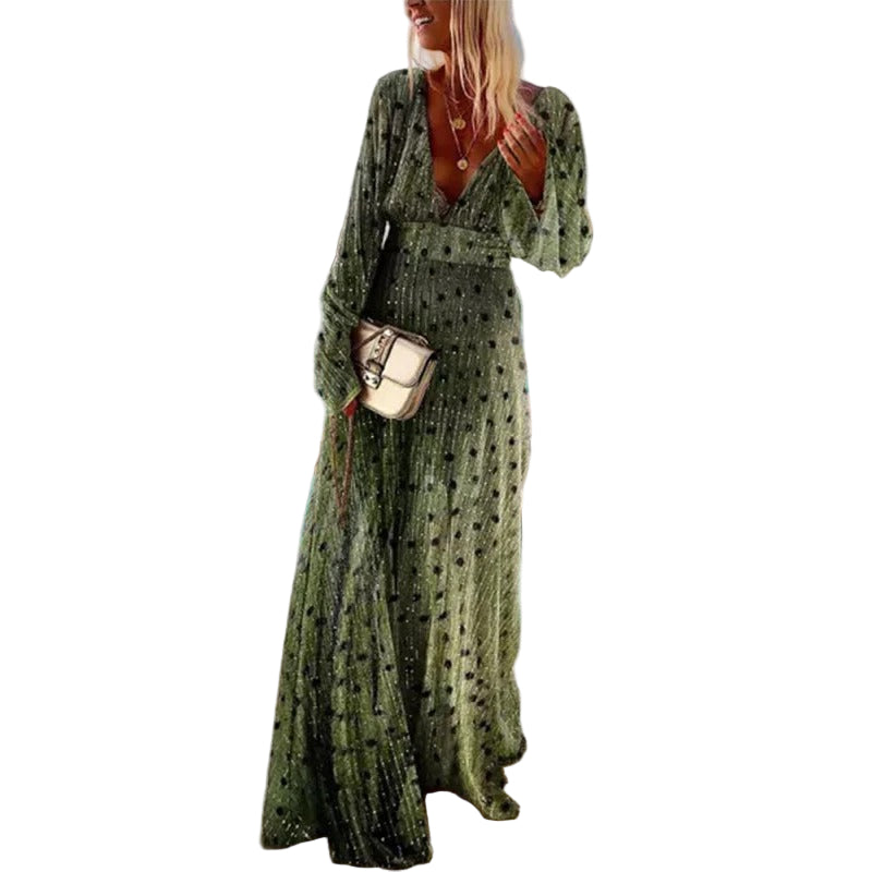Robe Maxi à Manches Longues en V pour Femmes 0