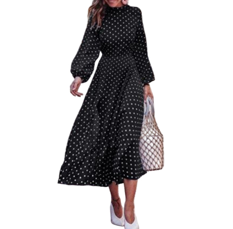 Robe Maxi à Pois pour Femmes à Manches Longues 0