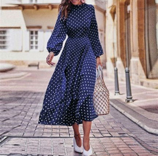 Robe Maxi à Pois pour Femmes à Manches Longues 1