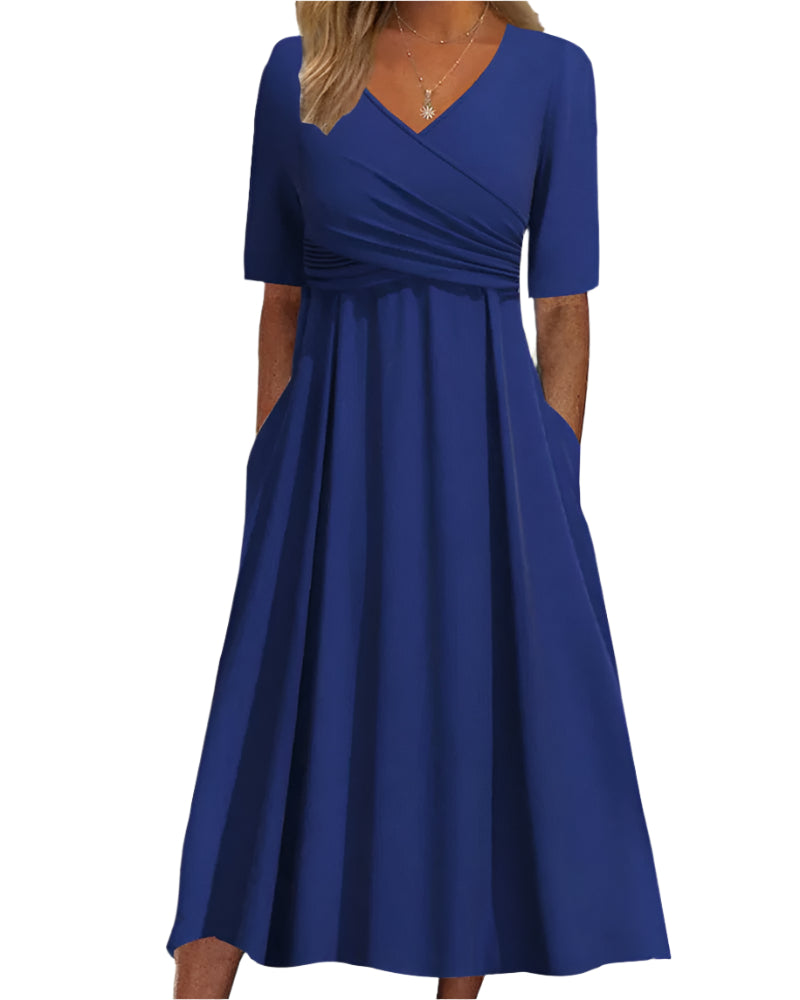 Robe Midi Croisée Femme Chic en Tissu Fluide 0